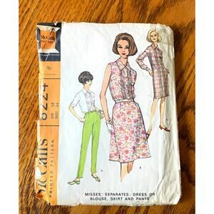 Vintage 1960s McCalls 8224 Sewing Pattern Size Sm 14 Dress Blouse Pant COMPLETE